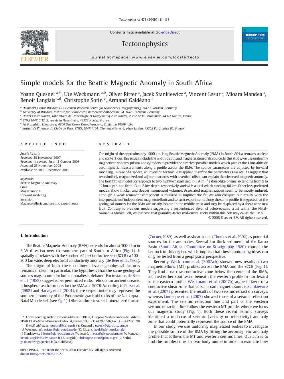 Simple models for the Beattie Magnetic Anomaly in South Africa