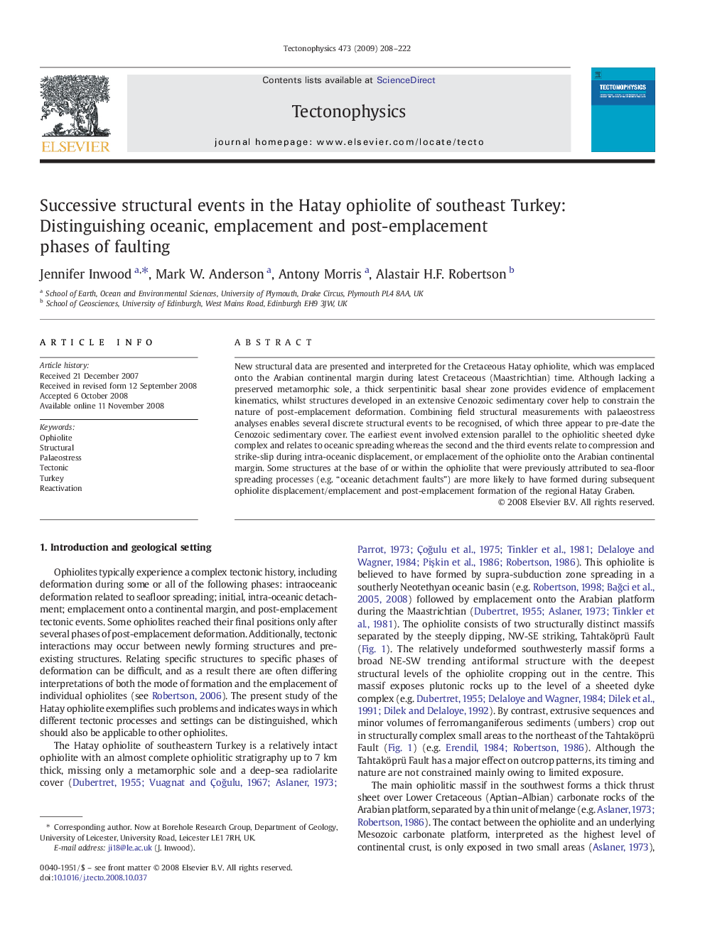 Successive structural events in the Hatay ophiolite of southeast Turkey: Distinguishing oceanic, emplacement and post-emplacement phases of faulting