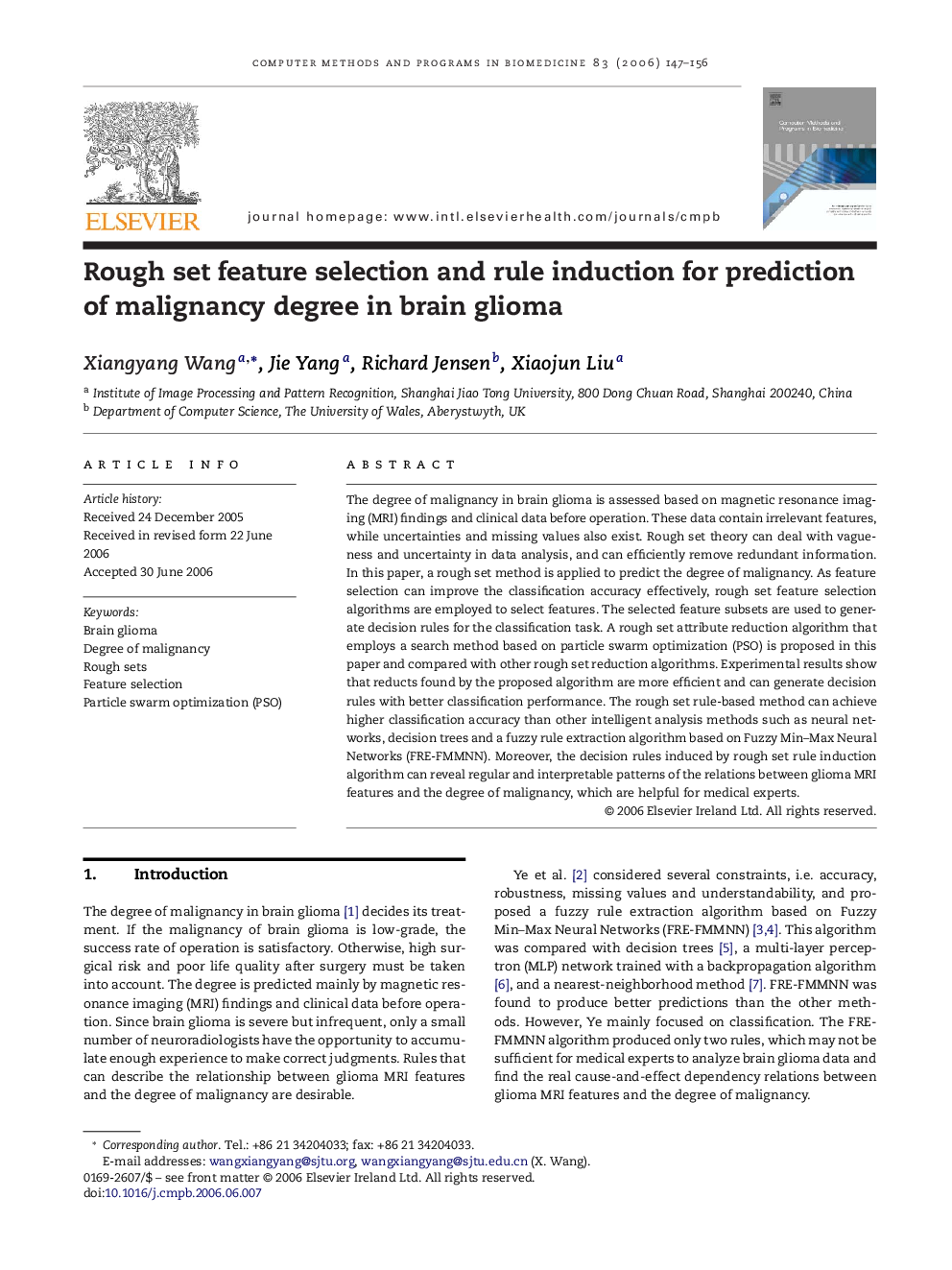 Rough set feature selection and rule induction for prediction of malignancy degree in brain glioma