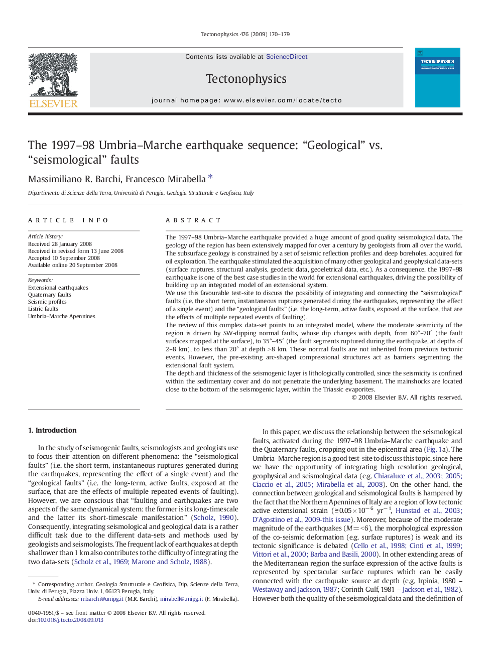 The 1997–98 Umbria–Marche earthquake sequence: “Geological” vs. “seismological” faults