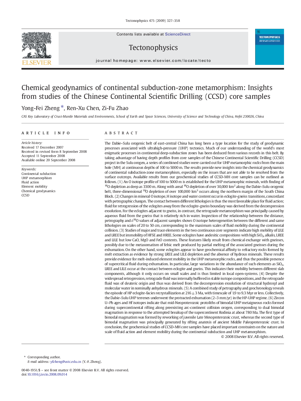 Chemical geodynamics of continental subduction-zone metamorphism: Insights from studies of the Chinese Continental Scientific Drilling (CCSD) core samples