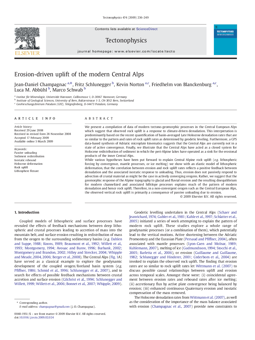 Erosion-driven uplift of the modern Central Alps