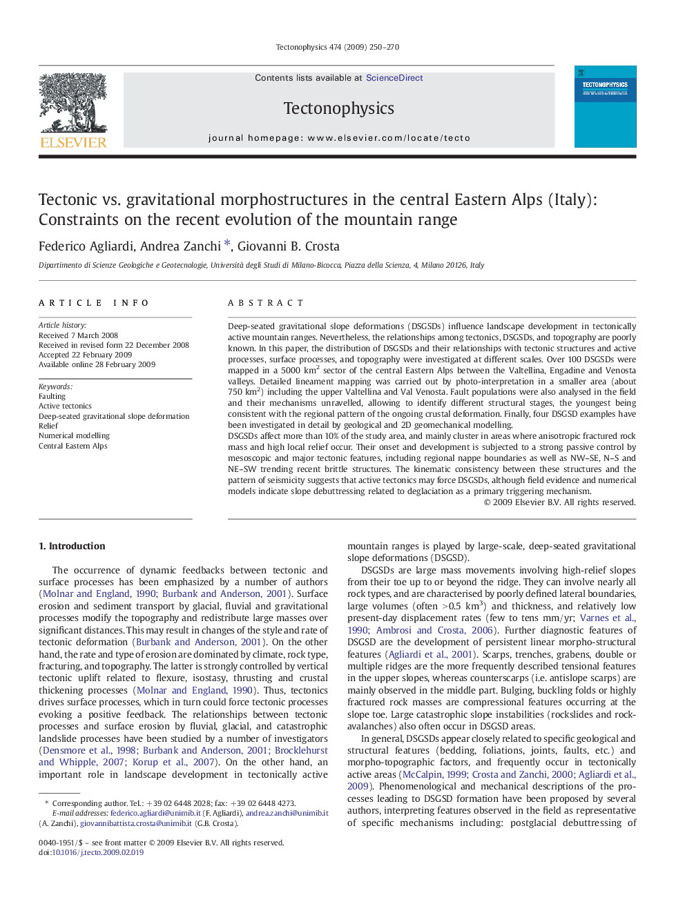 Tectonic vs. gravitational morphostructures in the central Eastern Alps (Italy): Constraints on the recent evolution of the mountain range