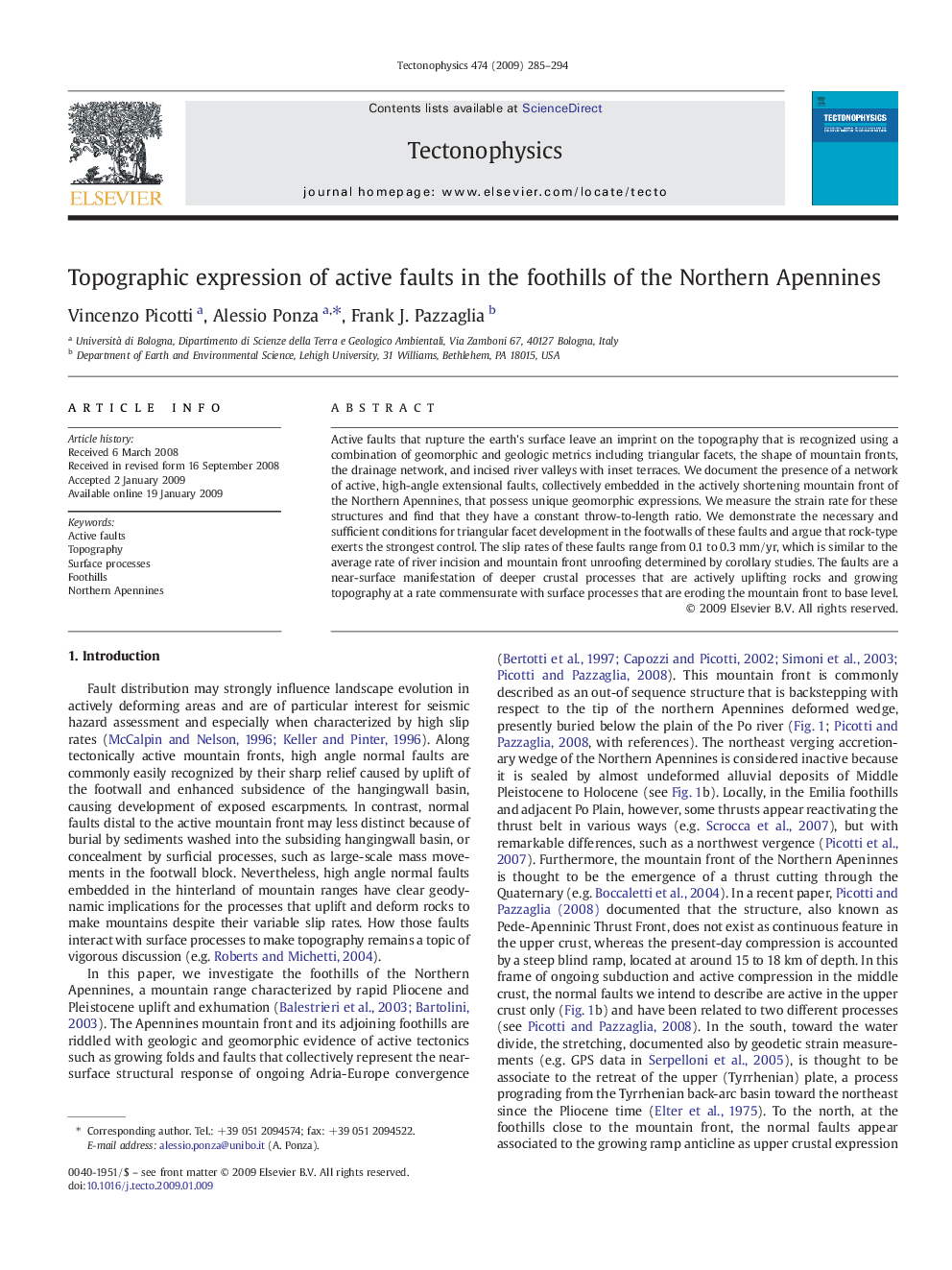 Topographic expression of active faults in the foothills of the Northern Apennines