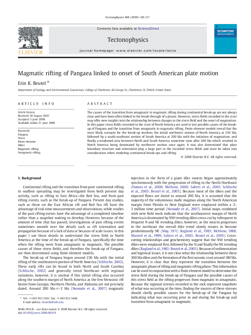 Magmatic rifting of Pangaea linked to onset of South American plate motion