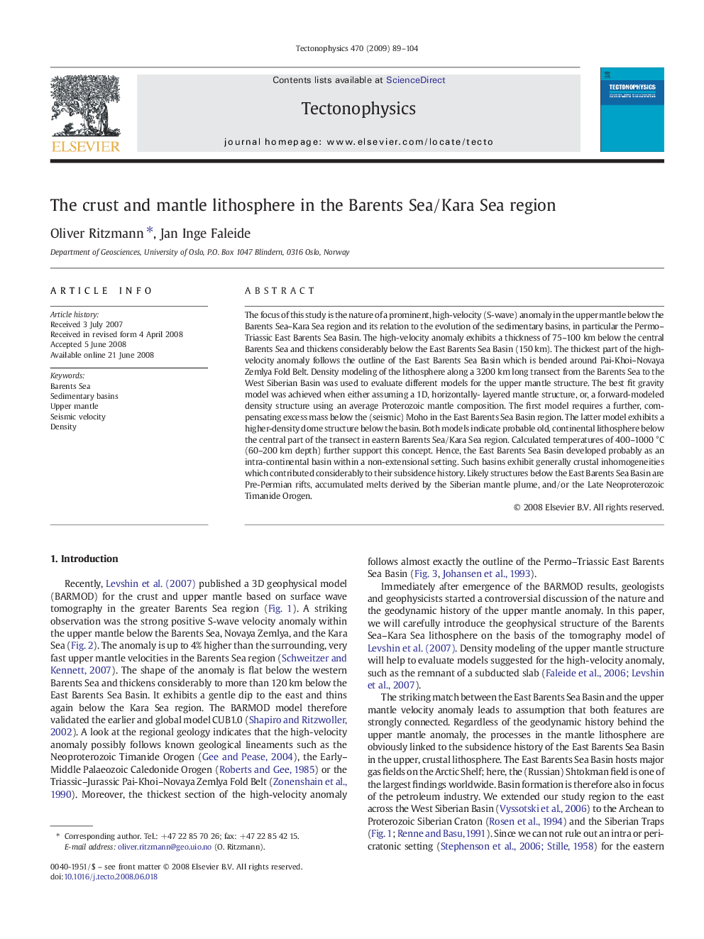 The crust and mantle lithosphere in the Barents Sea/Kara Sea region