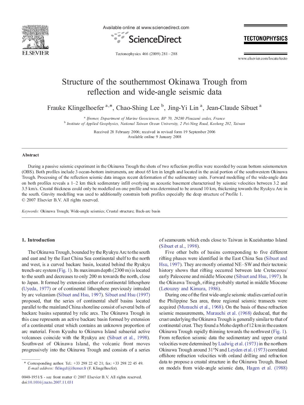 Structure of the southernmost Okinawa Trough from reflection and wide-angle seismic data