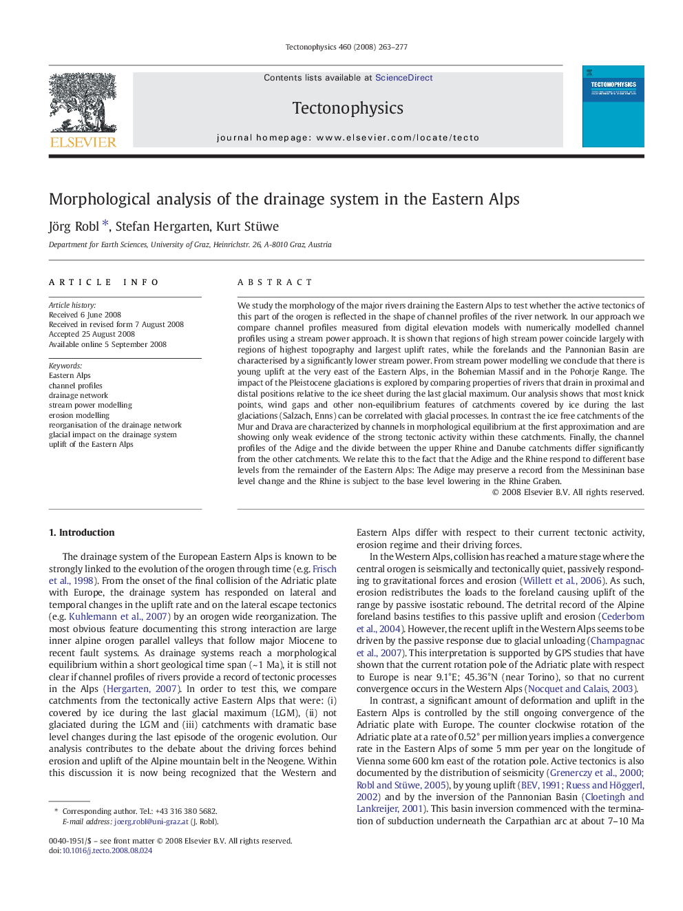 Morphological analysis of the drainage system in the Eastern Alps