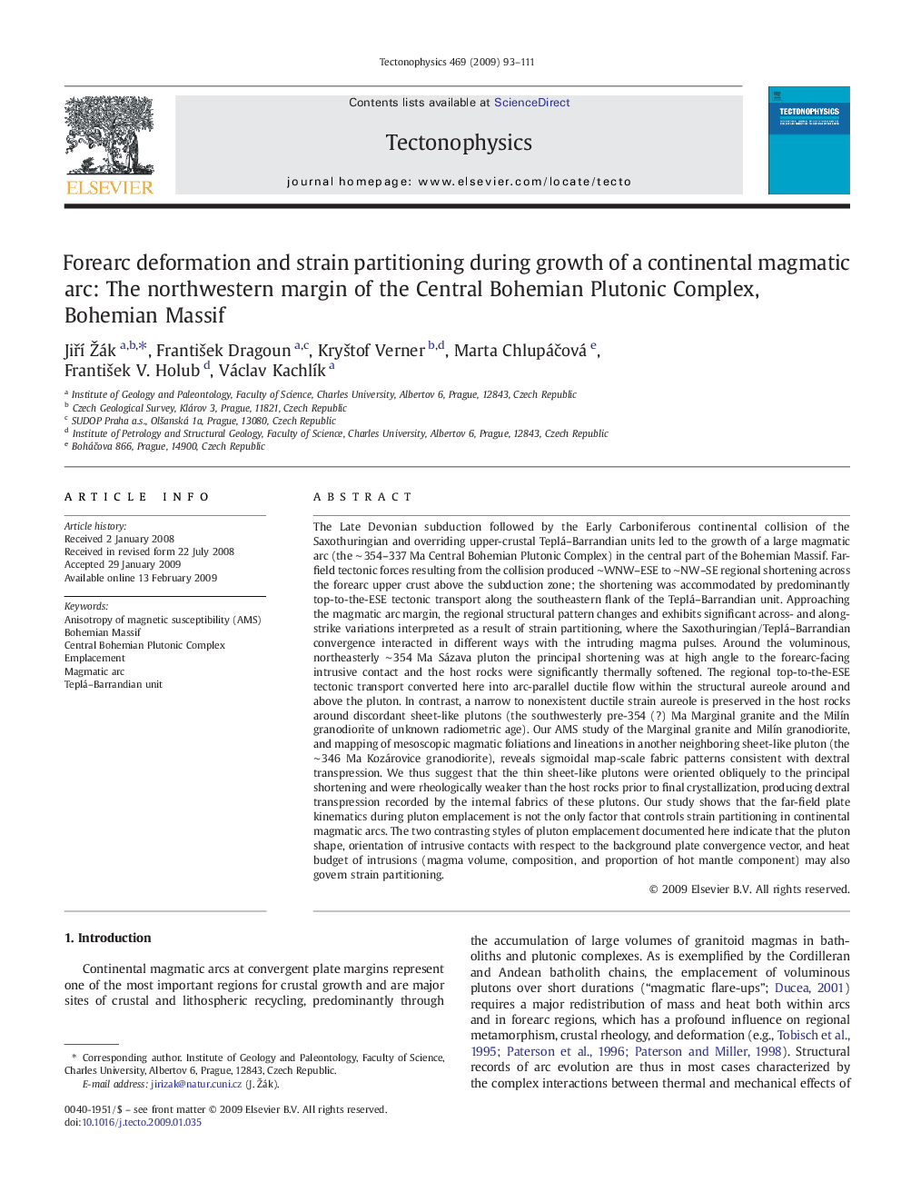 Forearc deformation and strain partitioning during growth of a continental magmatic arc: The northwestern margin of the Central Bohemian Plutonic Complex, Bohemian Massif