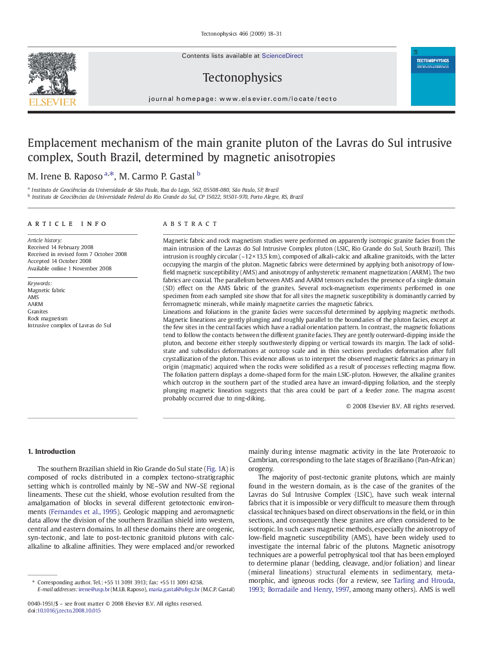 Emplacement mechanism of the main granite pluton of the Lavras do Sul intrusive complex, South Brazil, determined by magnetic anisotropies