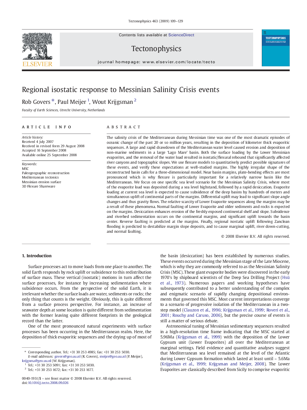 Regional isostatic response to Messinian Salinity Crisis events