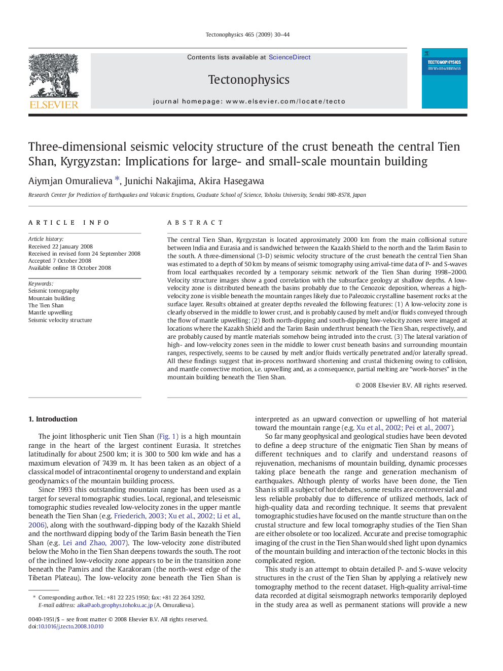 Three-dimensional seismic velocity structure of the crust beneath the central Tien Shan, Kyrgyzstan: Implications for large- and small-scale mountain building