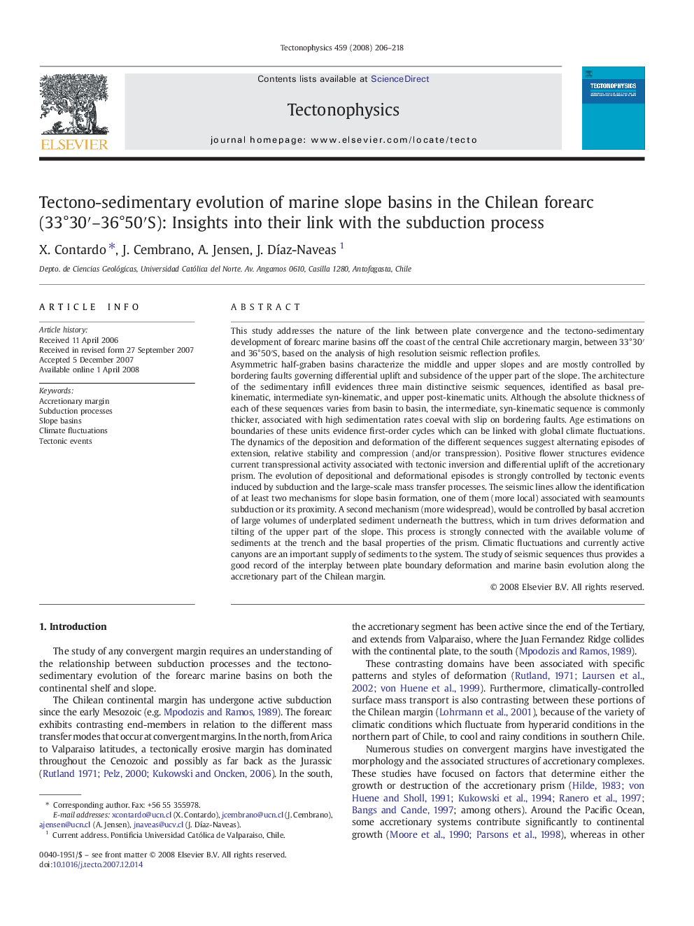 Tectono-sedimentary evolution of marine slope basins in the Chilean forearc (33°30′–36°50′S): Insights into their link with the subduction process