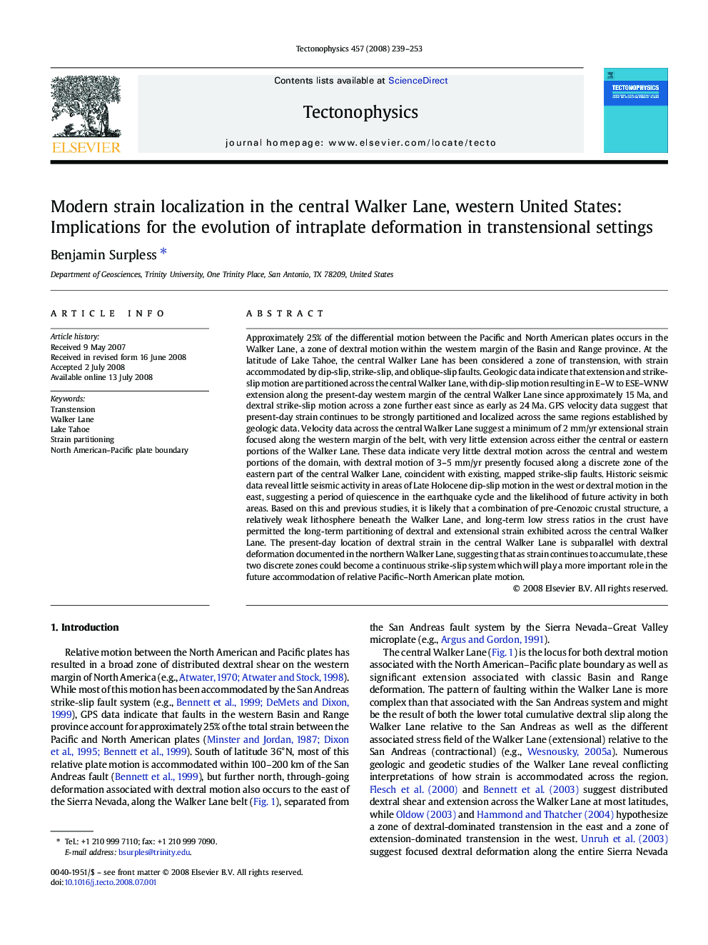 Modern strain localization in the central Walker Lane, western United States: Implications for the evolution of intraplate deformation in transtensional settings