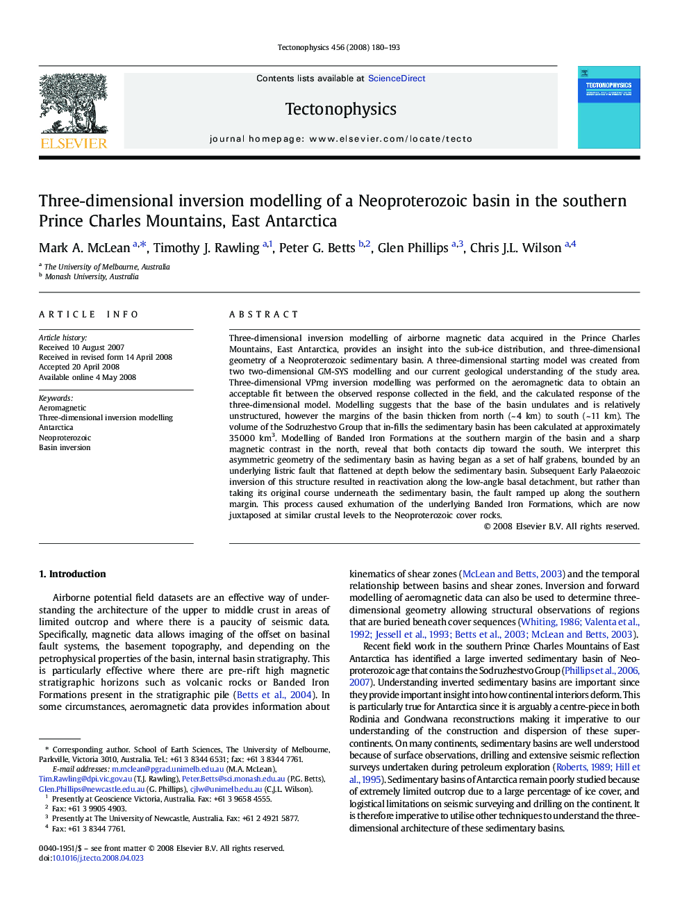 Three-dimensional inversion modelling of a Neoproterozoic basin in the southern Prince Charles Mountains, East Antarctica