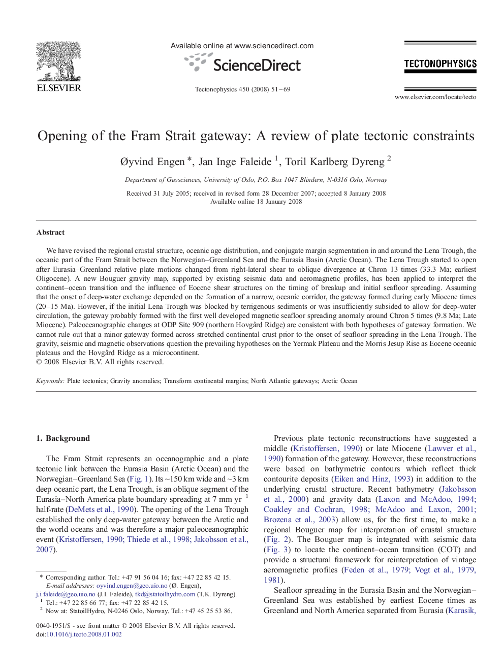 Opening of the Fram Strait gateway: A review of plate tectonic constraints