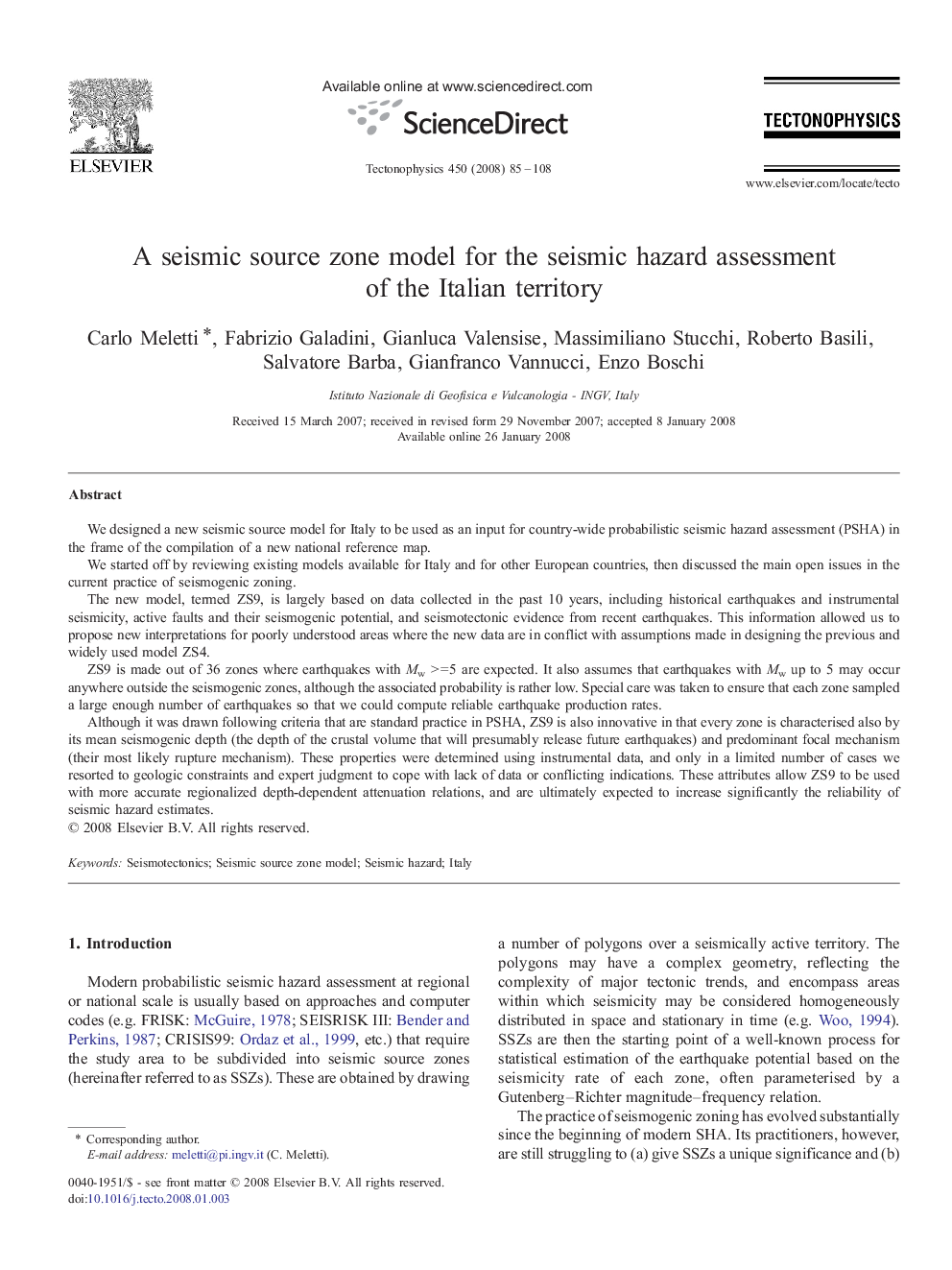 A seismic source zone model for the seismic hazard assessment of the Italian territory