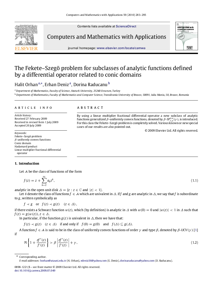 The Fekete–Szegö problem for subclasses of analytic functions defined by a differential operator related to conic domains