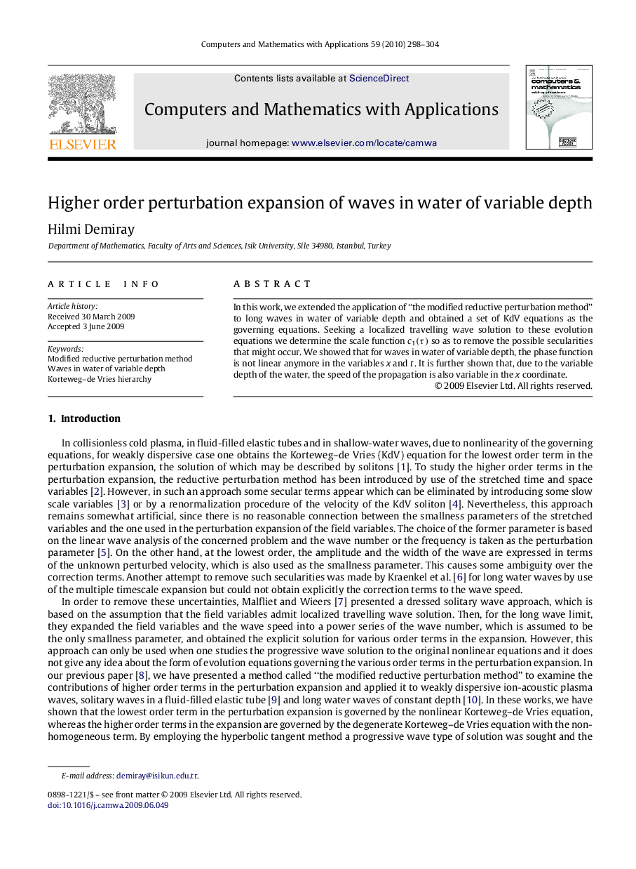 Higher order perturbation expansion of waves in water of variable depth