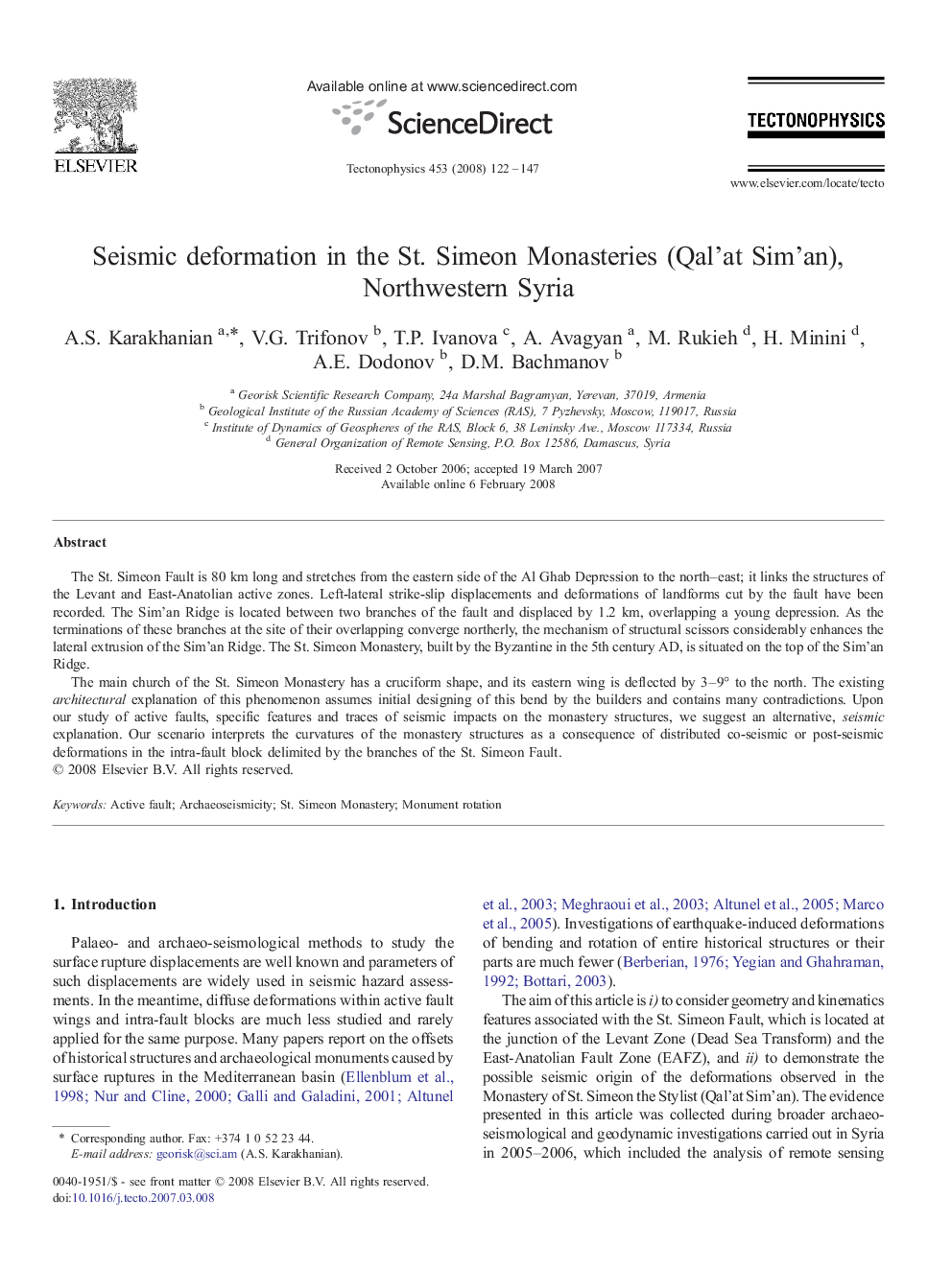 Seismic deformation in the St. Simeon Monasteries (Qal'at Sim'an), Northwestern Syria