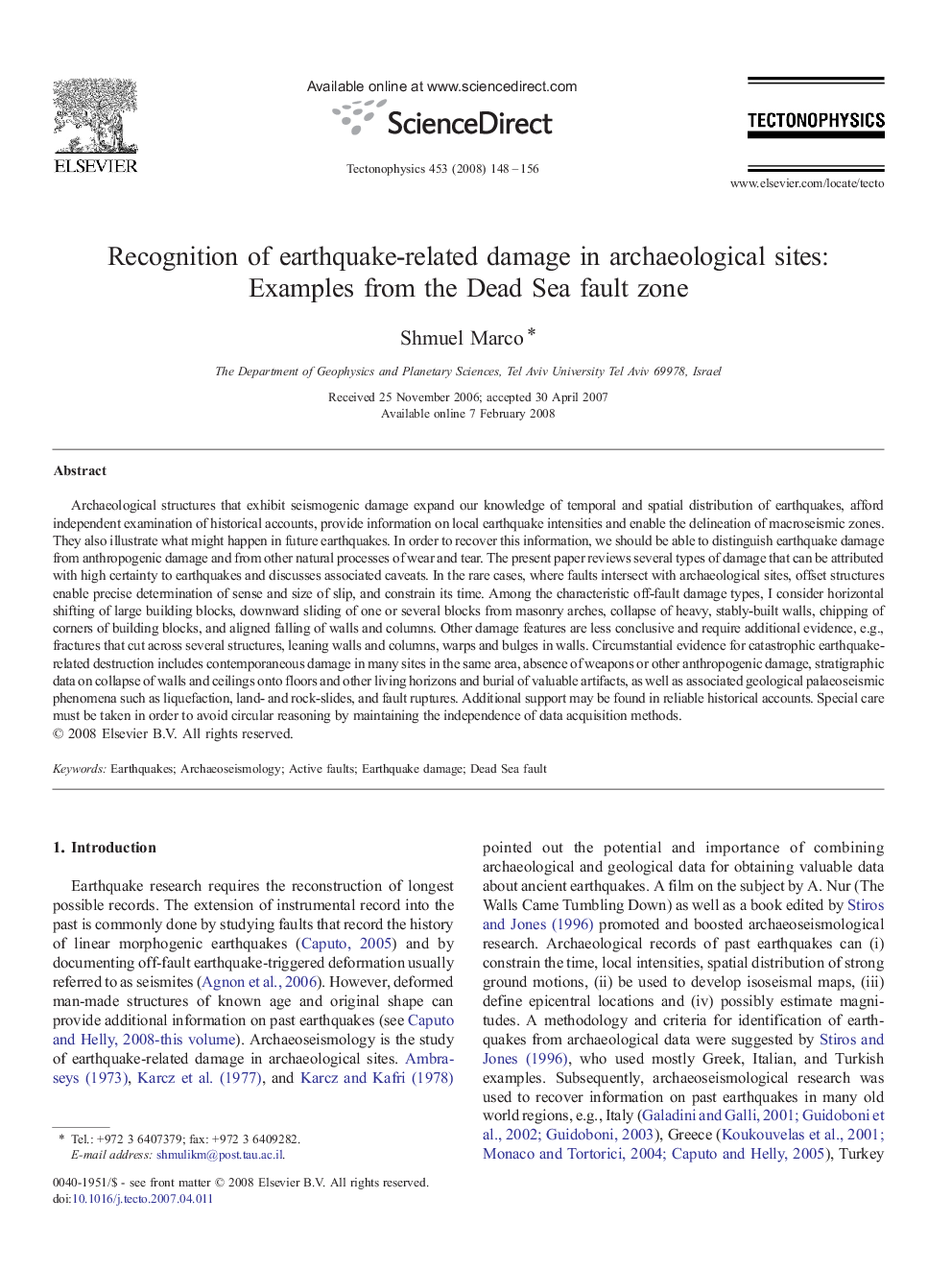 Recognition of earthquake-related damage in archaeological sites: Examples from the Dead Sea fault zone