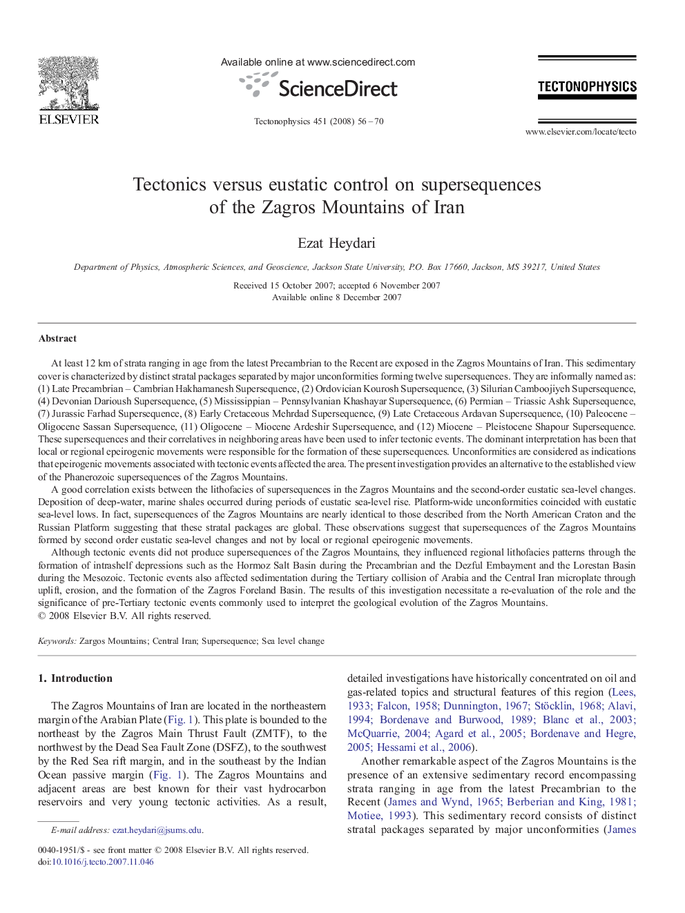 Tectonics versus eustatic control on supersequences of the Zagros Mountains of Iran