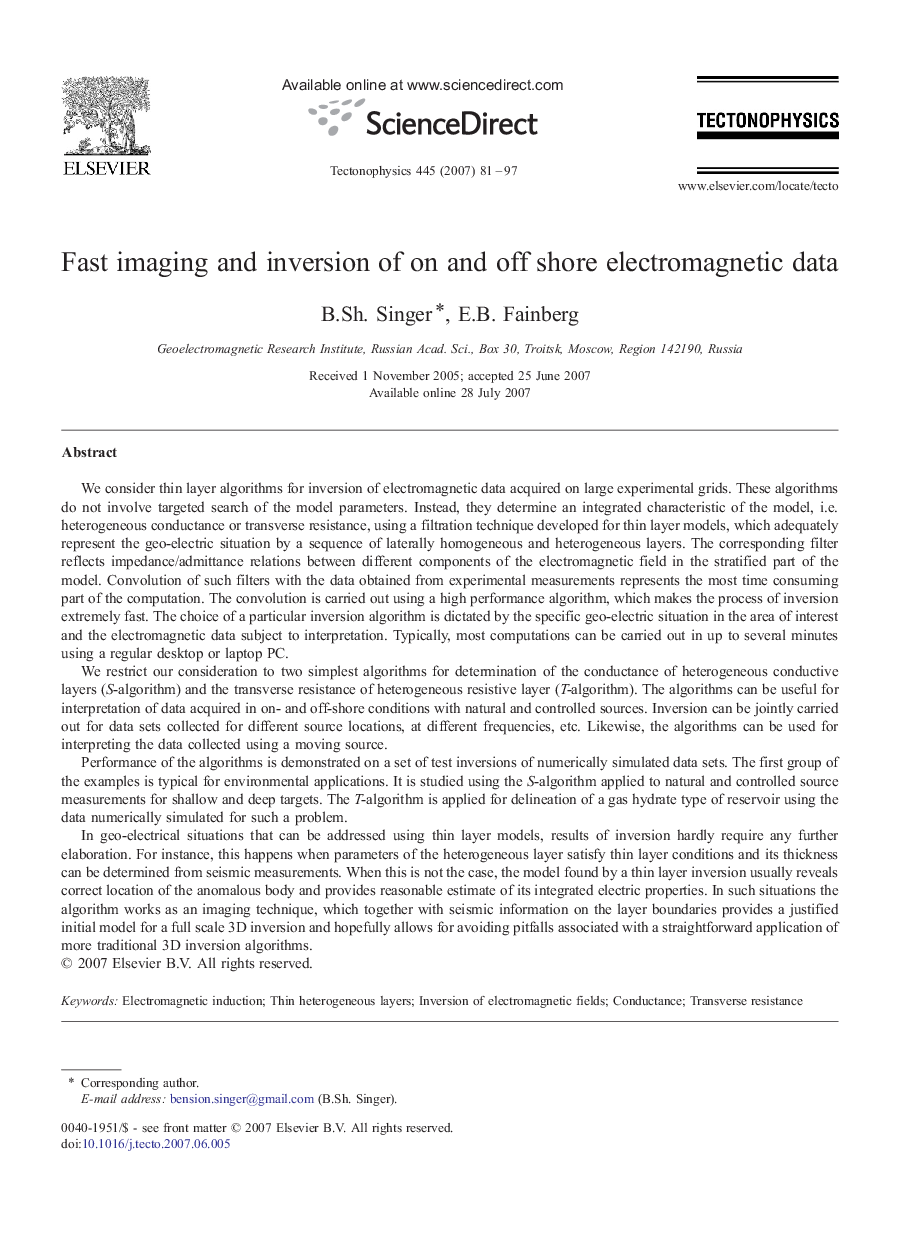 Fast imaging and inversion of on and off shore electromagnetic data