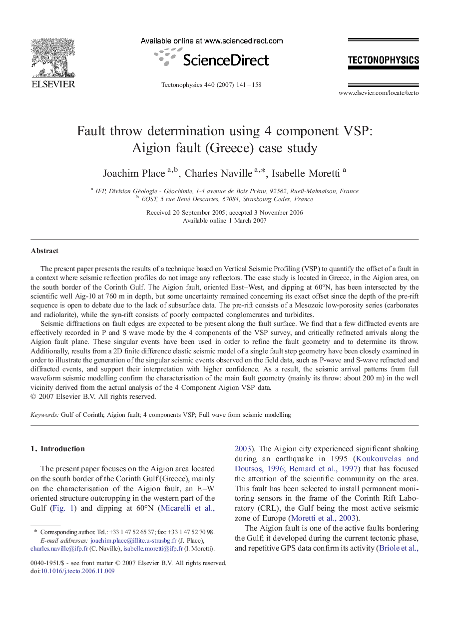 Fault throw determination using 4 component VSP: Aigion fault (Greece) case study