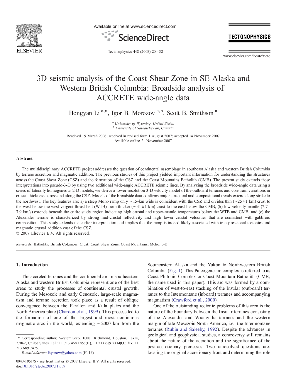 3D seismic analysis of the Coast Shear Zone in SE Alaska and Western British Columbia: Broadside analysis of ACCRETE wide-angle data