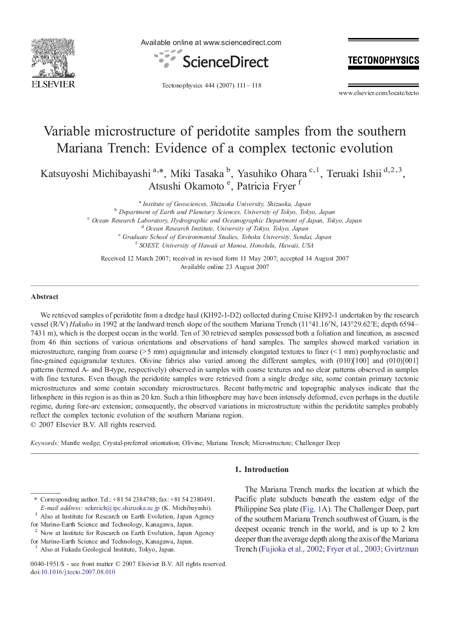 Variable microstructure of peridotite samples from the southern Mariana Trench: Evidence of a complex tectonic evolution