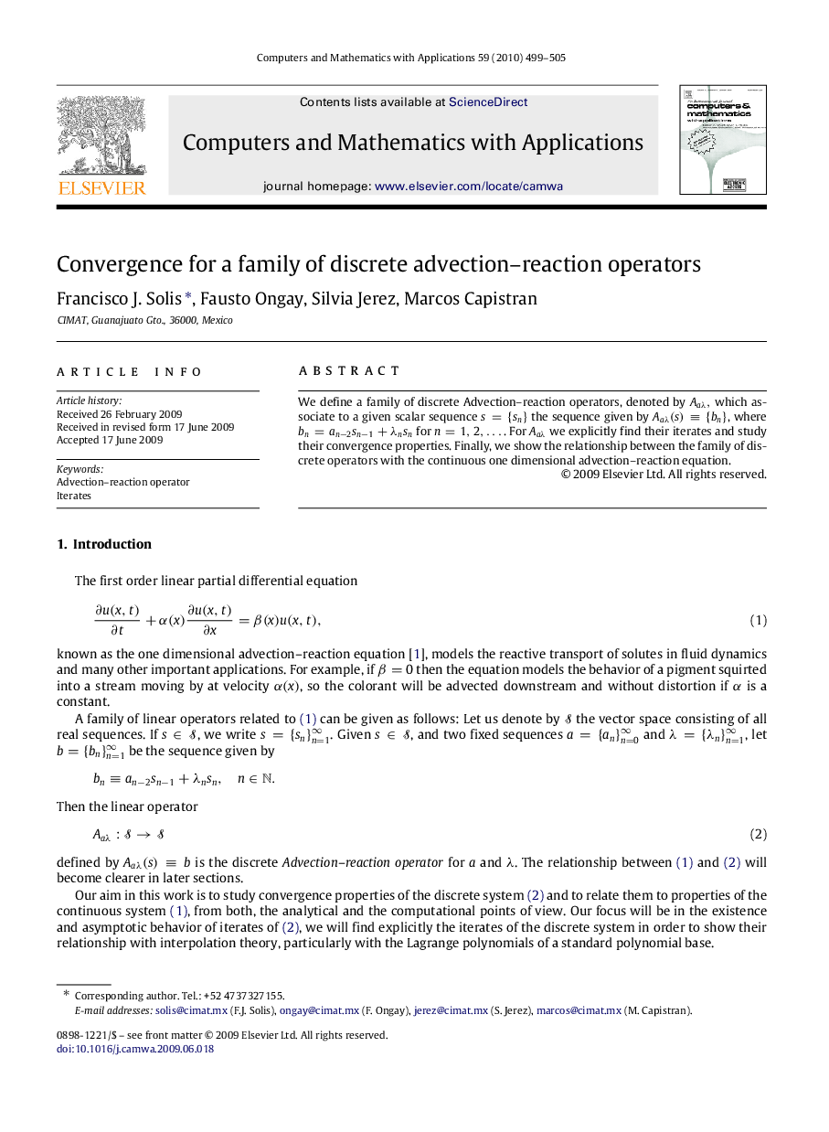 Convergence for a family of discrete advection–reaction operators