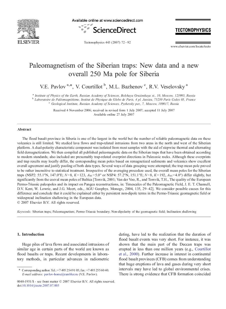 Paleomagnetism of the Siberian traps: New data and a new overall 250 Ma pole for Siberia