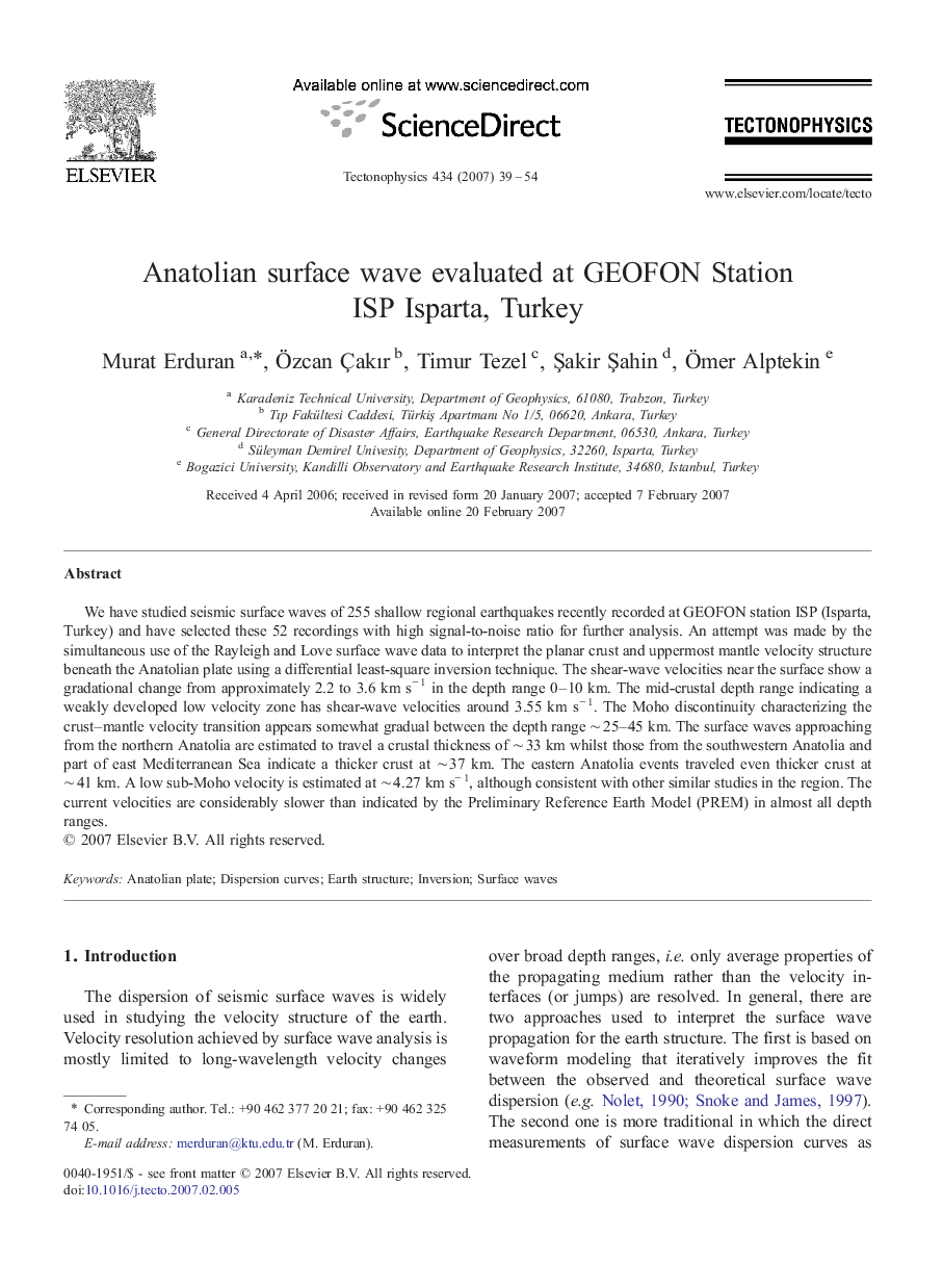 Anatolian surface wave evaluated at GEOFON Station ISP Isparta, Turkey