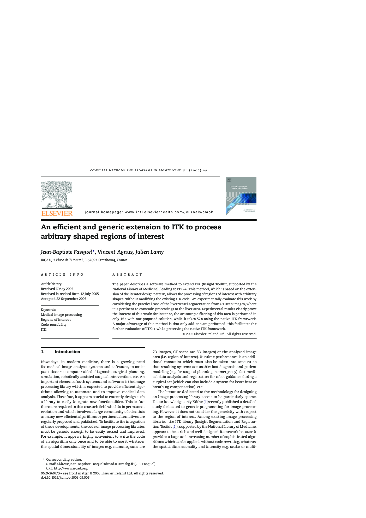 An efficient and generic extension to ITK to process arbitrary shaped regions of interest