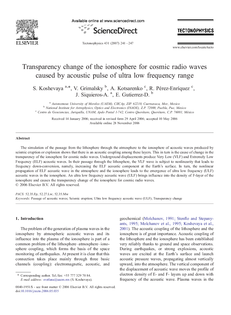 Transparency change of the ionosphere for cosmic radio waves caused by acoustic pulse of ultra low frequency range