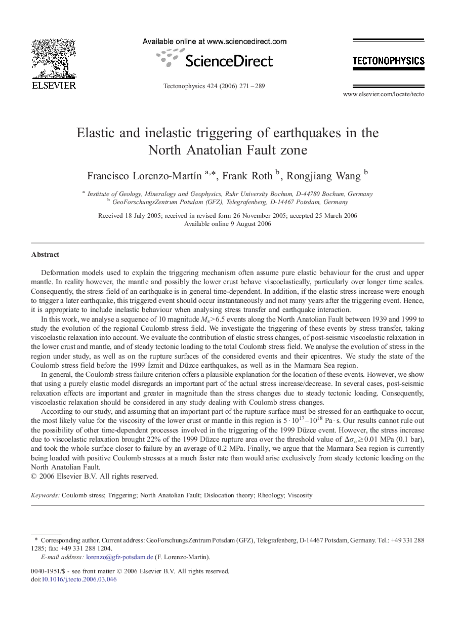 Elastic and inelastic triggering of earthquakes in the North Anatolian Fault zone