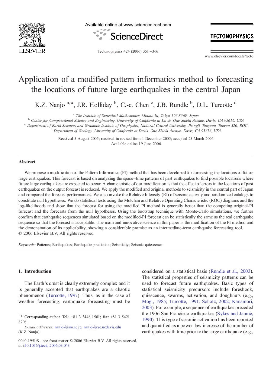 Application of a modified pattern informatics method to forecasting the locations of future large earthquakes in the central Japan