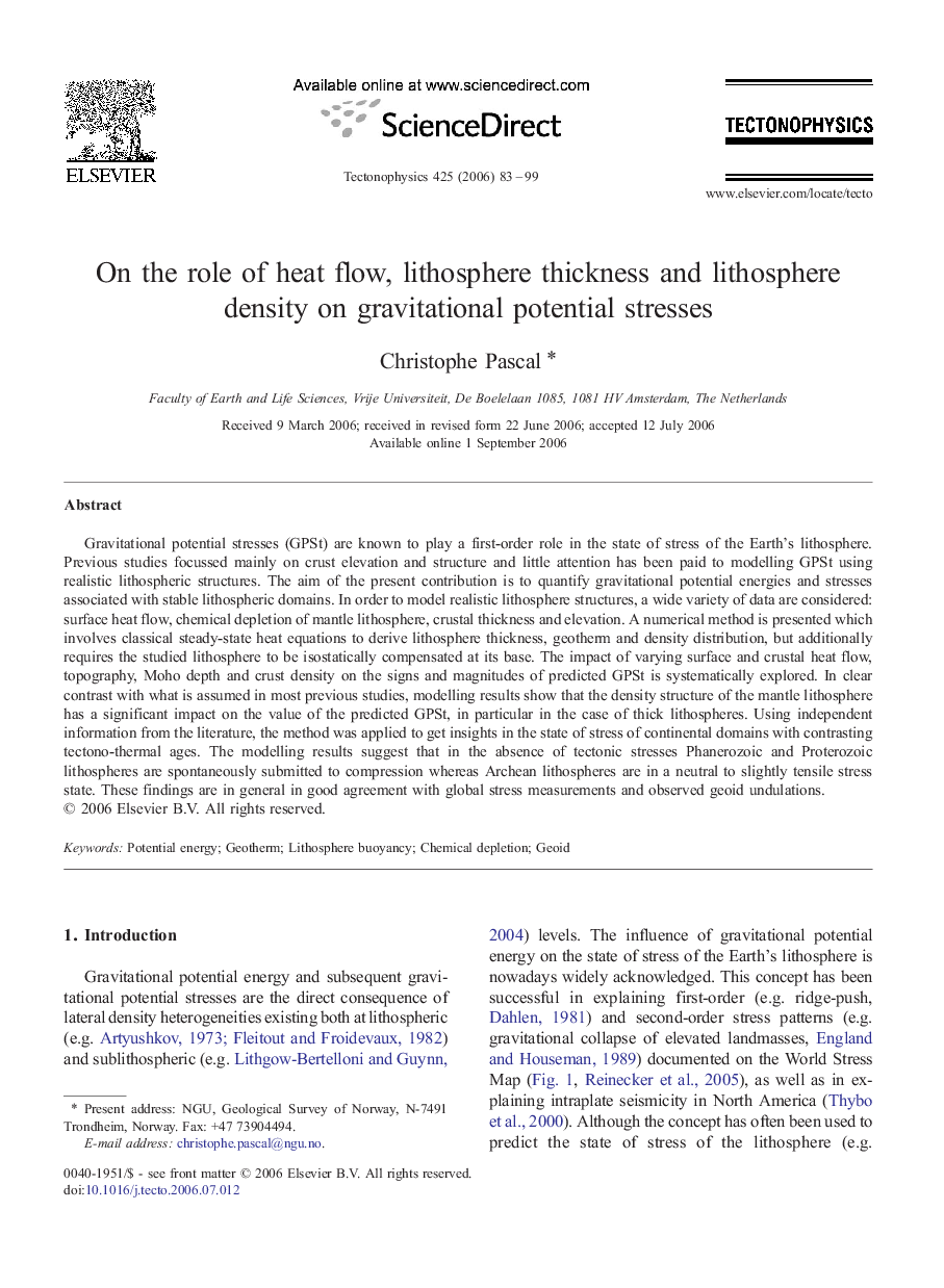 On the role of heat flow, lithosphere thickness and lithosphere density on gravitational potential stresses