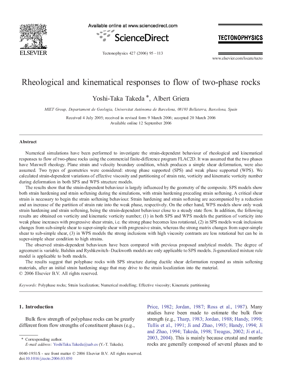 Rheological and kinematical responses to flow of two-phase rocks