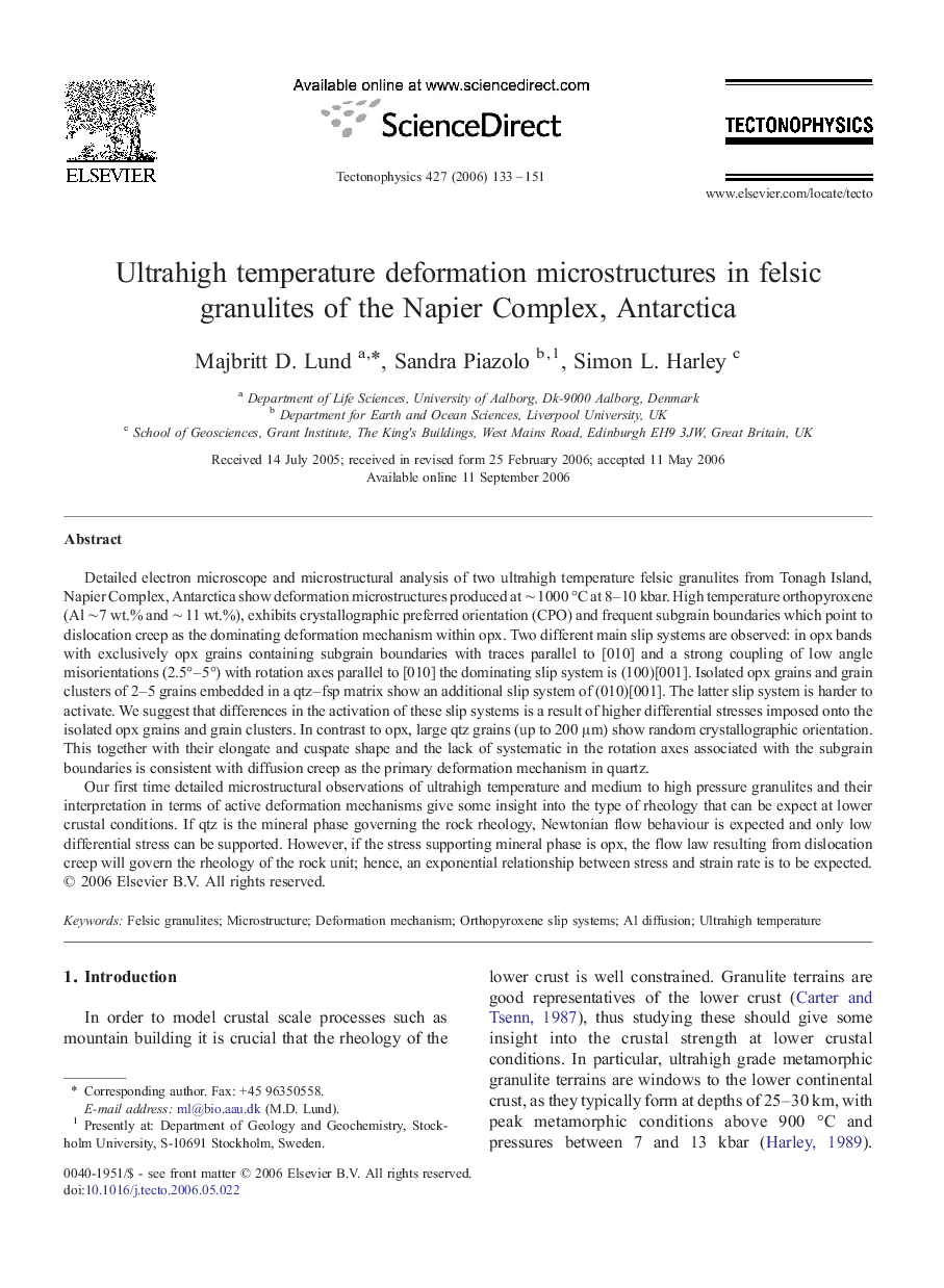 Ultrahigh temperature deformation microstructures in felsic granulites of the Napier Complex, Antarctica