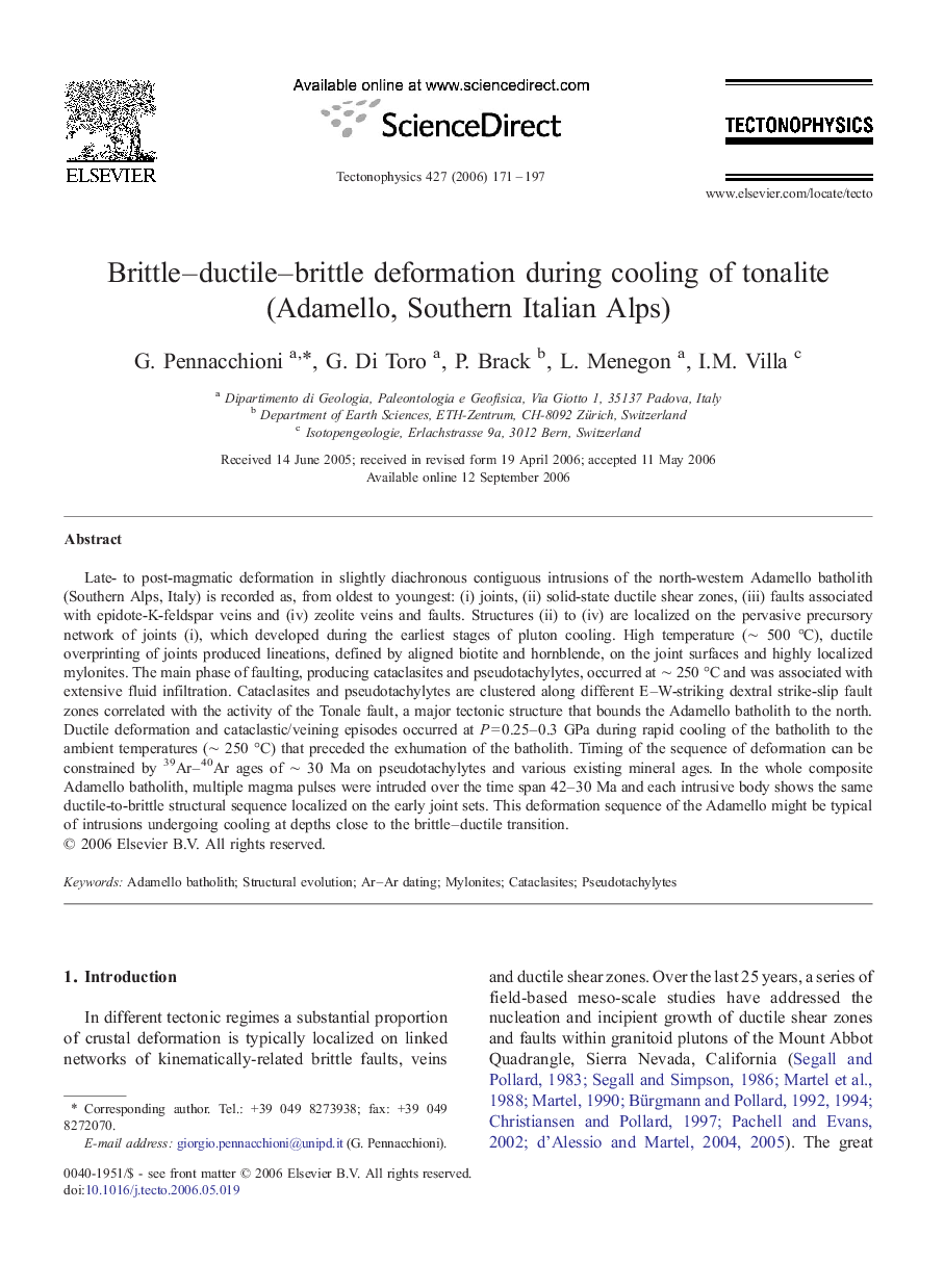 Brittle–ductile–brittle deformation during cooling of tonalite (Adamello, Southern Italian Alps)