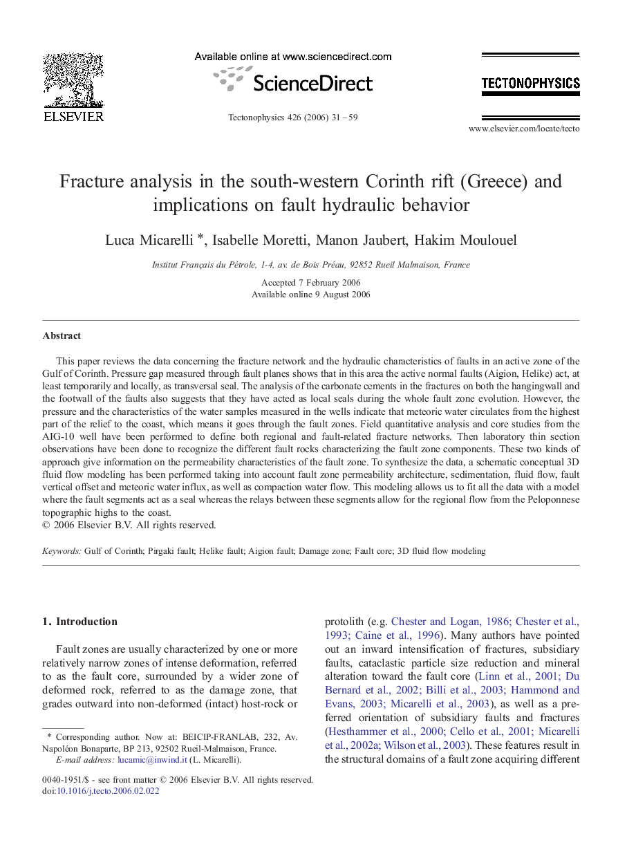 Fracture analysis in the south-western Corinth rift (Greece) and implications on fault hydraulic behavior