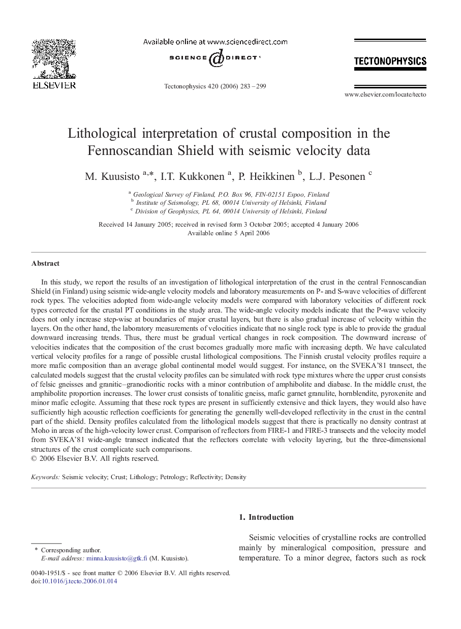 Lithological interpretation of crustal composition in the Fennoscandian Shield with seismic velocity data