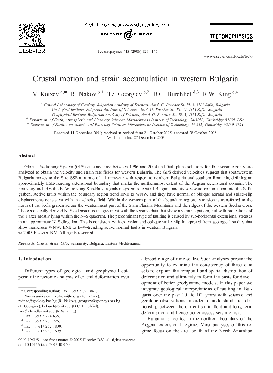 Crustal motion and strain accumulation in western Bulgaria