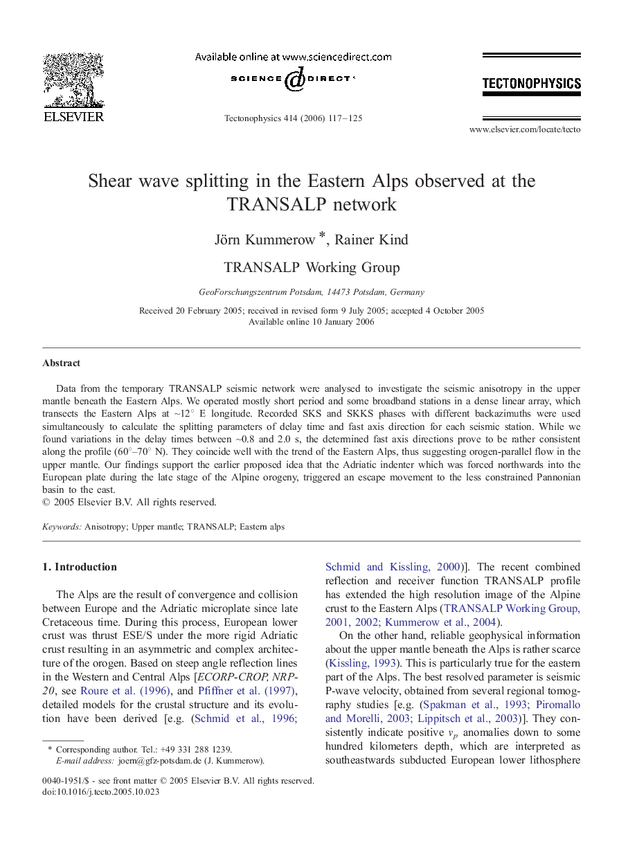 Shear wave splitting in the Eastern Alps observed at the TRANSALP network