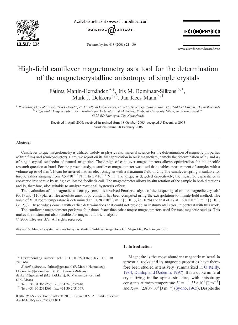 High-field cantilever magnetometry as a tool for the determination of the magnetocrystalline anisotropy of single crystals