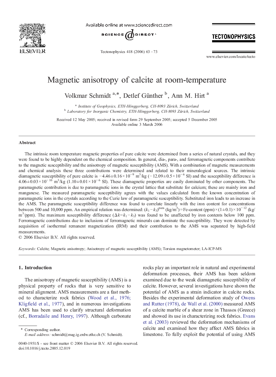 Magnetic anisotropy of calcite at room-temperature