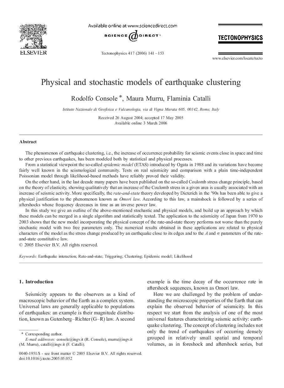 Physical and stochastic models of earthquake clustering