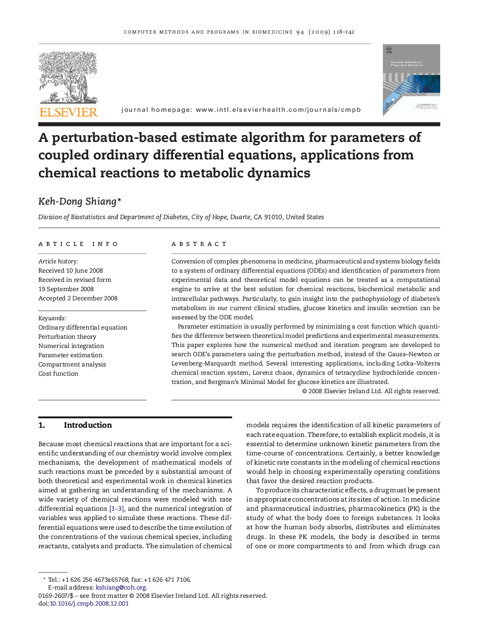 A perturbation-based estimate algorithm for parameters of coupled ordinary differential equations, applications from chemical reactions to metabolic dynamics