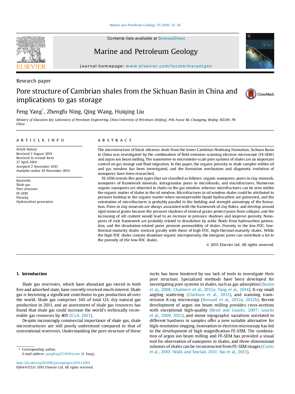 Pore structure of Cambrian shales from the Sichuan Basin in China and implications to gas storage